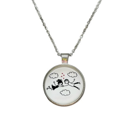 necklace steel siiver chain couple in love1
